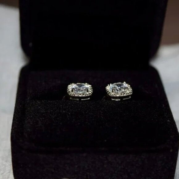 Leza Michele Cubic Zirconia Square Halo Stud Earrings NEW - Picture 4 of 5